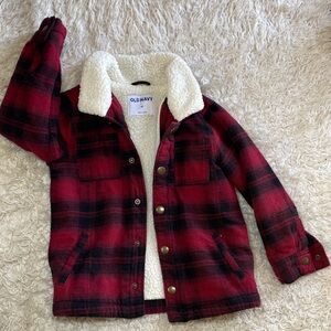 Old Navy Red and Black Plaid flannel Jacket with Sherpa Lining
